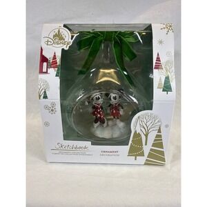 Disney Sketchbook Mickey Minnie Mouse Glass Globe Christmas Ornament New Box
